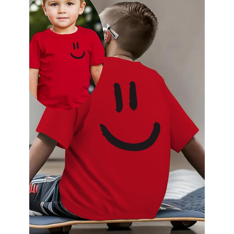 Tallas europeas Moda de verano para niños Camiseta de manga corta "Happy Mood" Estampado a doble cara Informal para exteriores