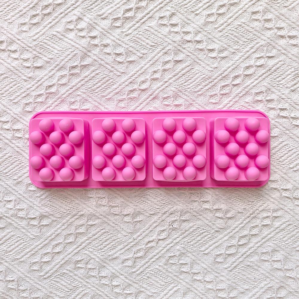 

4-chamber square massage point soap silicone mold, handmade aromatherapy mold, DIY candle and soap making mold рожевий
