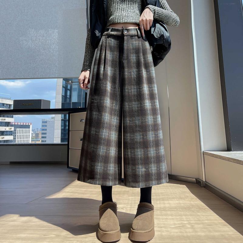 

Женские флисовые клетчатые брюки с широкими штанинами, зимние повседневные прямые брюки XXL хаки