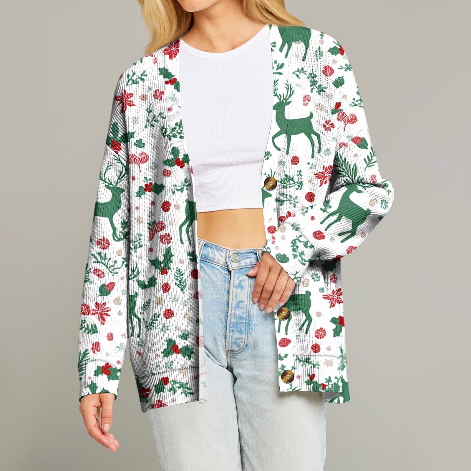 

Женский модный кардиган с длинным рукавом, принтом, V-образным вырезом, на пуговицах, свободного кроя S