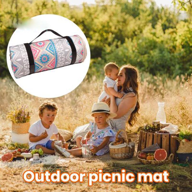 New Bohemia Retro Aluminum Film Base Foldable Picnic Blanket with Storage Rope Composite Process Camping Waterproof Damp-Proof Mat Outdoor Supplies