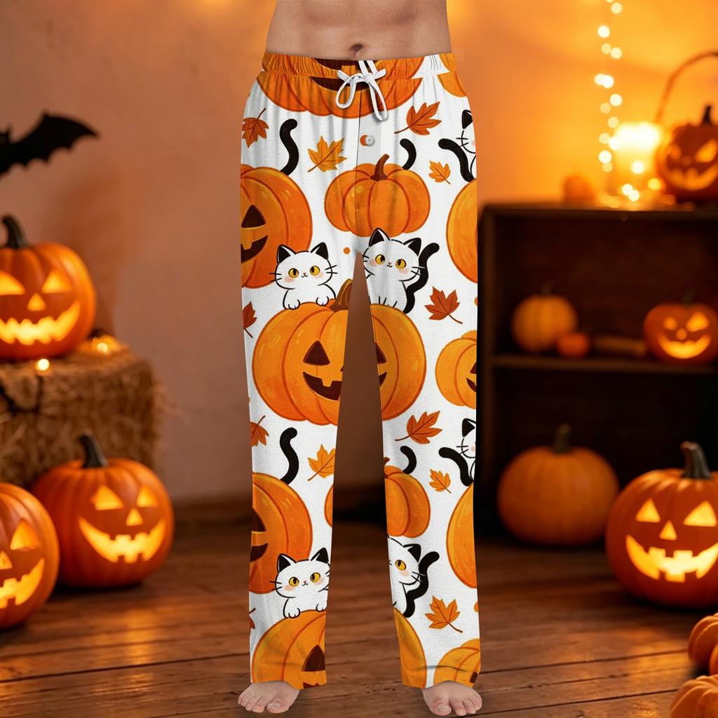 Men's Halloween Print Drawstring Lounge Pants Casual Sleepwear Comfortable Fit Soft Fabric Relaxed Style for Indoor and Outdoor Use