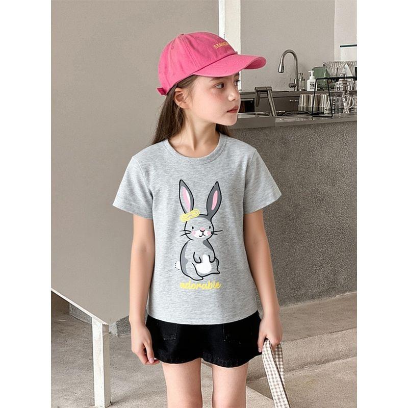 27home Kids K-style Summer New Children's Clothing Girl Tops Children Cartoon Rabbit Pure Cotton Short Sleeve T-Shirt