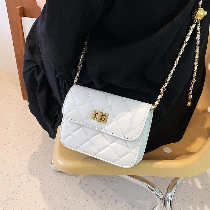 Summer New Golden Ball Chain Small Square Bag Women's Bag Fragrant Single Shoulder Fashion Women's Bag Trend Oblique Span Mobile Phone Bag