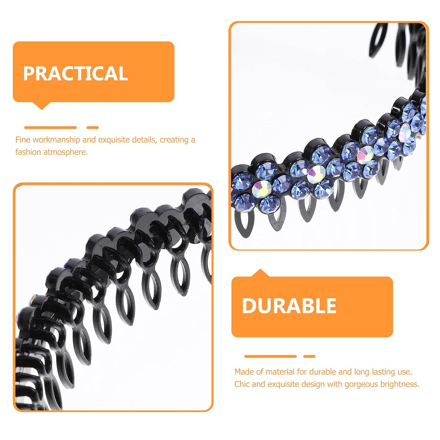 Blue Crystal Headband - Rhinestone Hair Hoops with Teeth Non-slip Headband Flower Crystal Hair Hoops Hair Accessories for Women Girls