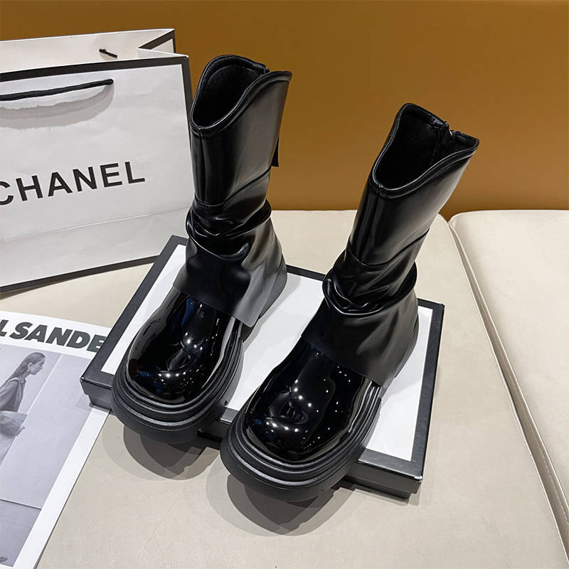 

This year s popular short boots children s high-end thick-soled heightening and thin trouser tube boots retro Martin boots 40 чорний