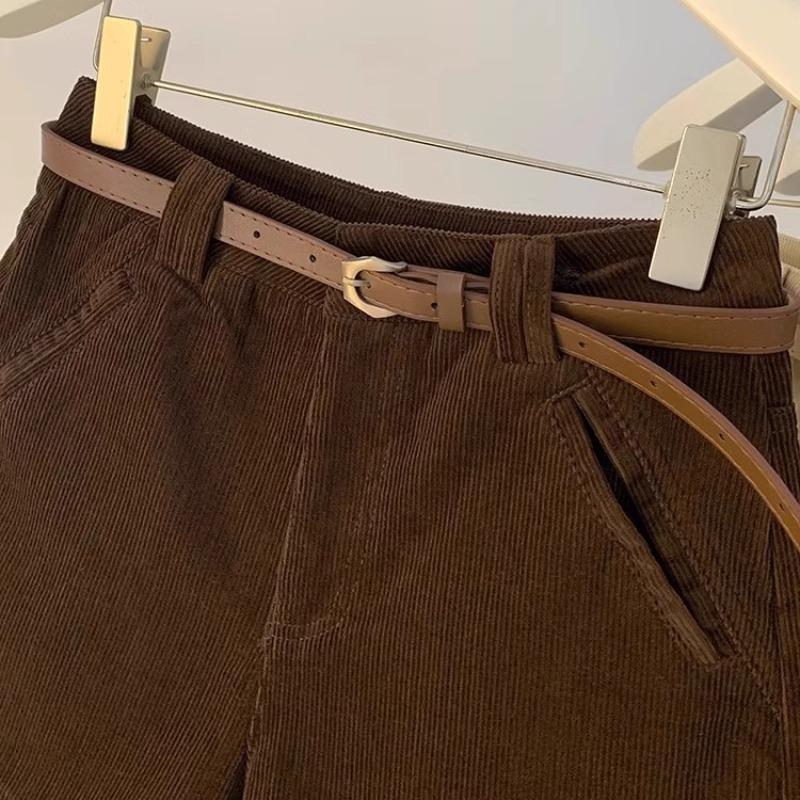 High Waist Brown Corduroy Shorts Women's Fat Mm Thickened Straight Boots Maillard Casual Pants