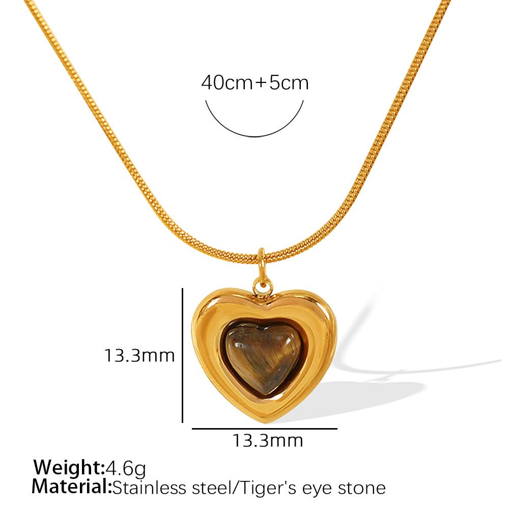 French Retro Niche Design Glass Stone Tiger'S Eye Stone Love Jewelry Set Women'S Simple High-End Clavicle Neck Chain