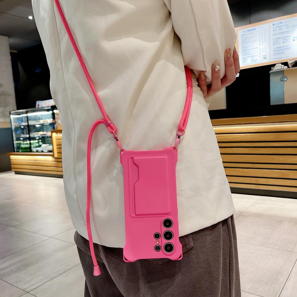 Side Card Single Rope Mobile Phone Case Is Suitable for Samsung S24ULTRA Soft Case A54 Card S23FE Lanyard S24