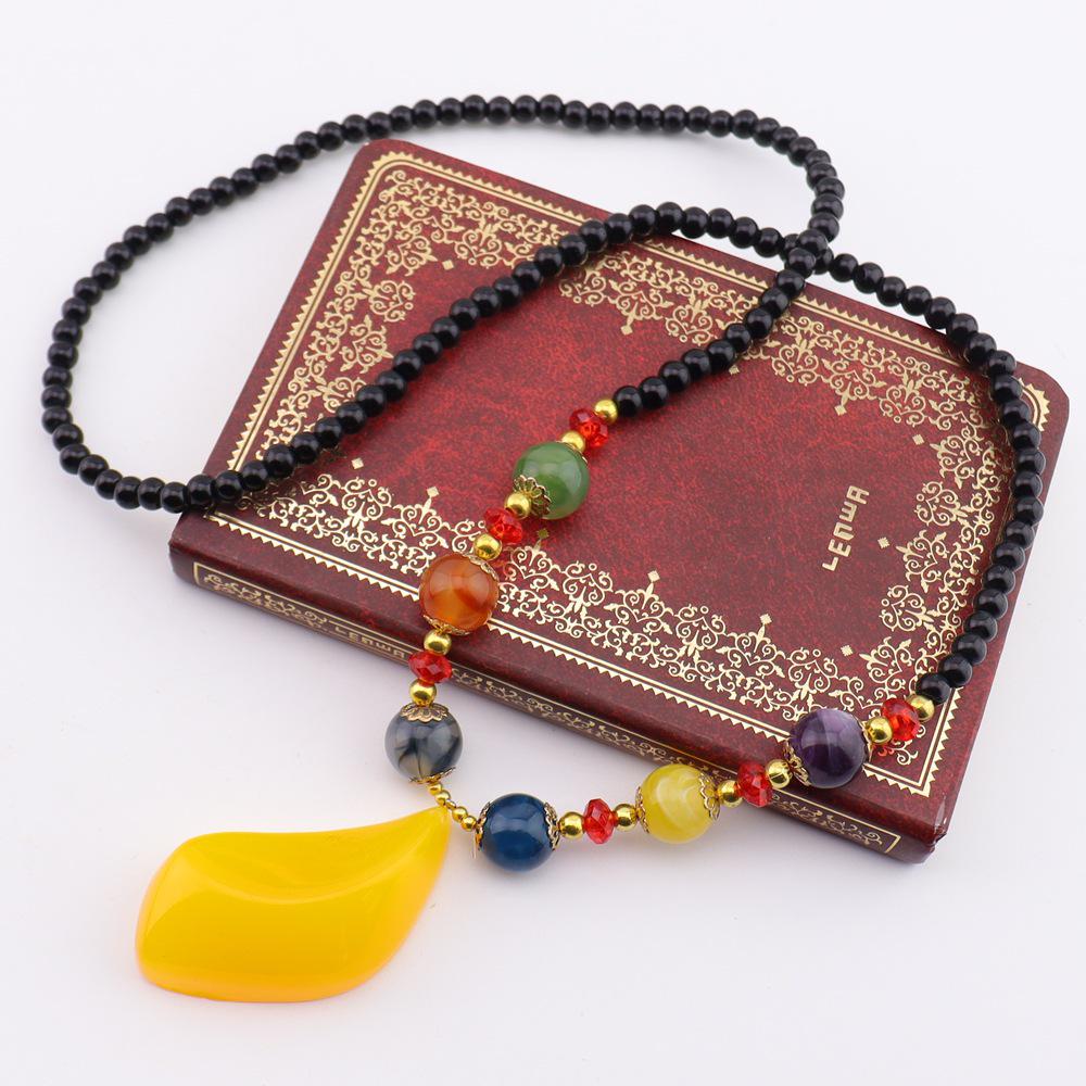 Ретро Этническое Роскошное Ожерелье-Капля из Искусственного Янтаря - Модная Высококачественная Цепочка-Аксессуар для Свитера N775