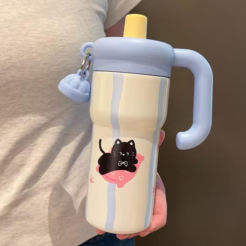 Creative Kitten Thermos Cup: Portable, Large Capacity, Cute Design with Handle for Girls