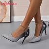 Fashion Aphixta 2024 10cm Stiletto Heels Gradient Transparent Bead Chain Pumps Women Shoes Patent Leather Ankle Strap Super Big 50