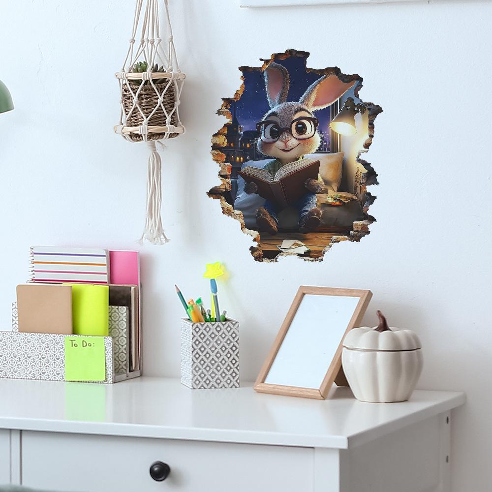 Cartoon Broken Wall Cute Rabbit Bedroom Living Room Home Wall Background Beautification Decoration Wall Stickers
