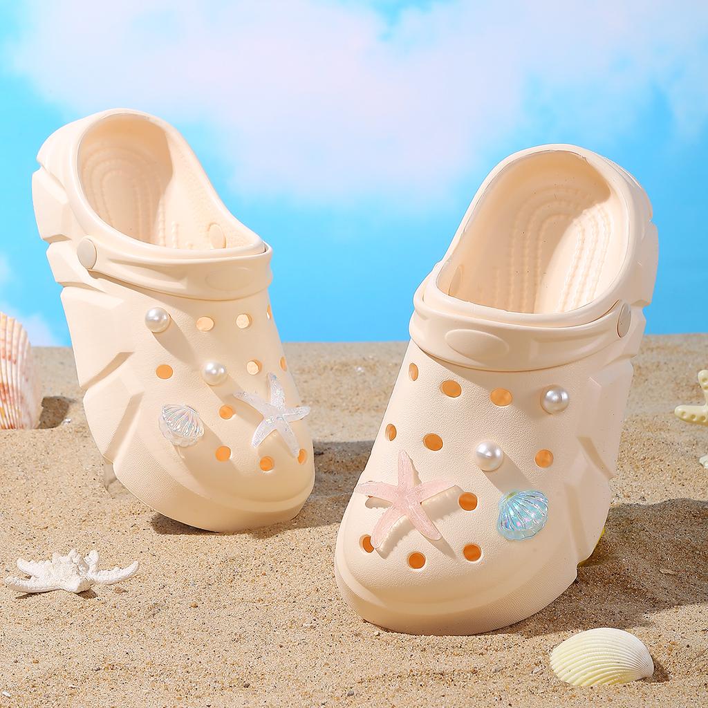 Starfish Seashell Clogs for Girls, Cute Shoes Accessories, Girls DIY Sandals Beach Decoration Outdoor Slippers 3057