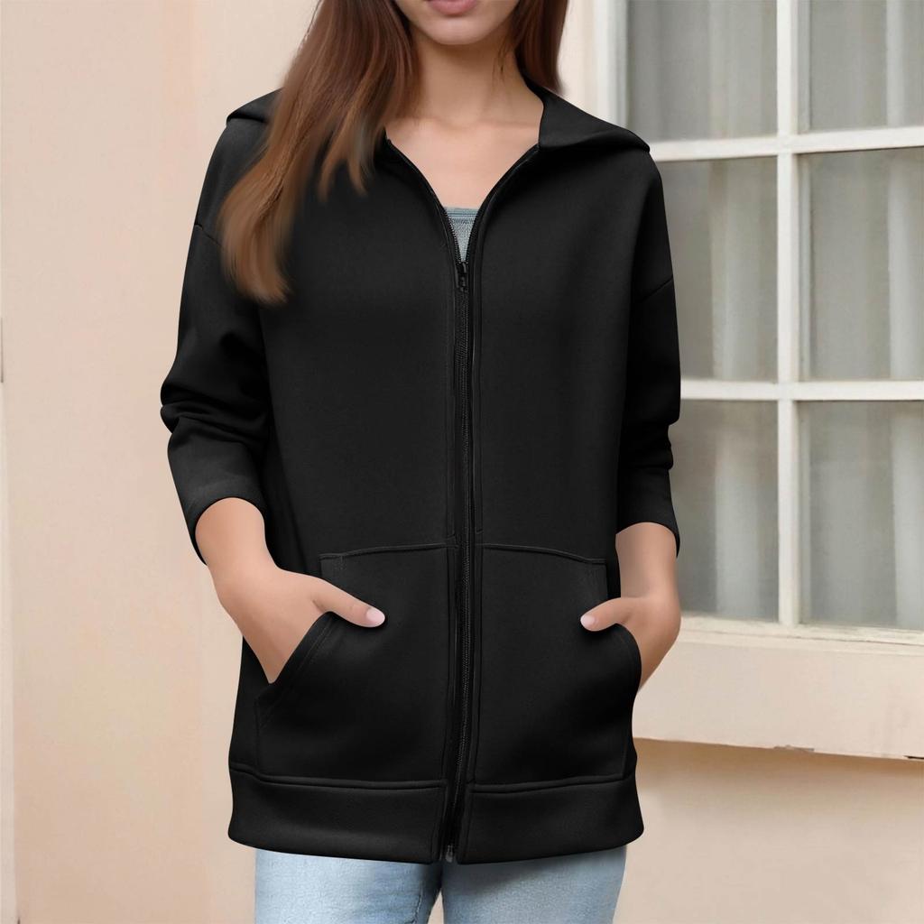 Women's Zip Hoodie Long Sleeve Oversized Sweatshirt Fleece Jacket Pocket Sweatshirt Jacket