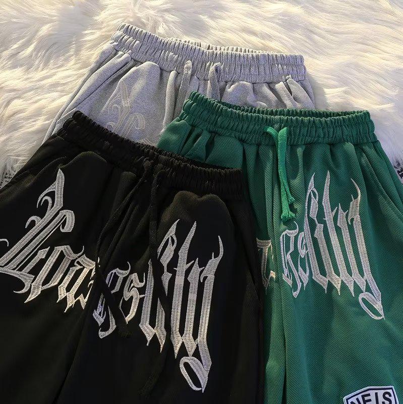 Men's Summer Hip-Hop Embroidered Basketball Shorts - Loose, Thin, Split Contrast Design