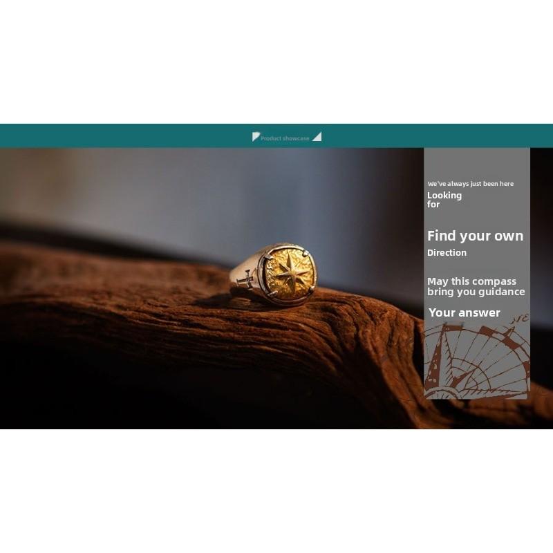 Anillo vintage para hombre - anillo de brújula polaris estilo ins - brújula vikinga hecho a mano