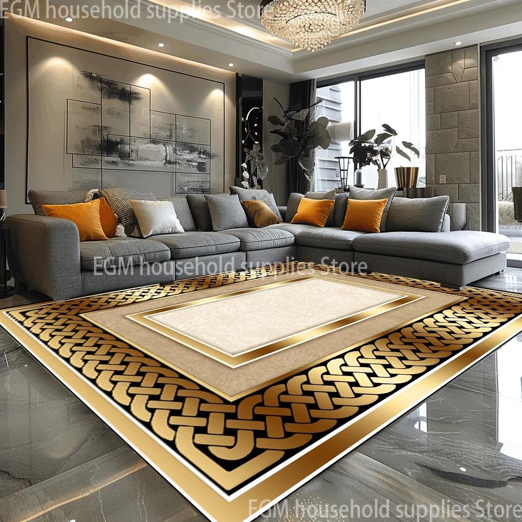European Style Luxury Large Rugs For Living Room Black Gold Parlor Sofa Carpet Non-Slip Easy Cleaning Coffee Tables Mat 200X300