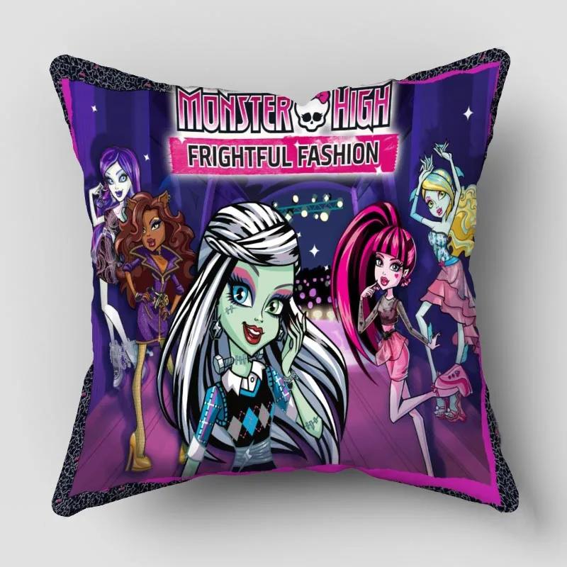 Monster High Pillow Cover Bedroom Home Office Decorative Pillowcase Square Zipper Pillow Cases Satin Fabric 10.16WJY