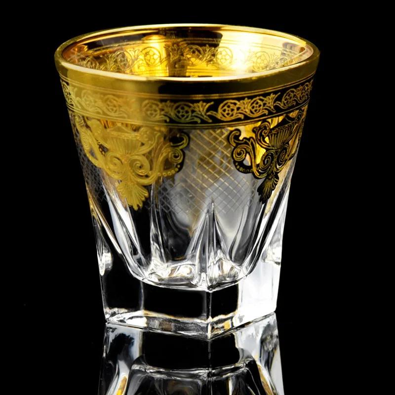 Evropská silnostěnná křišťálová sklenice na víno Sklenice na whisky sklenice se zlatým vzorem zvonku Sklenice na pivo