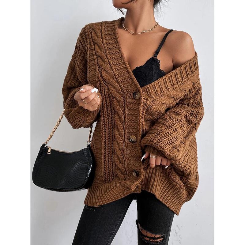 Autumn Winter Women Cardigan Sweater Coats Fashion Female Long Sleeve V-neck Loose Knitted Jackets Casual Sweater Cardigans Tops