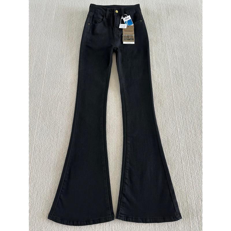 Women s Plus Size Black Micro-Flare Velvet Jeans - Elastic Slimming, Autumn/Winter Style, Straight Leg Horseshoe Pants M