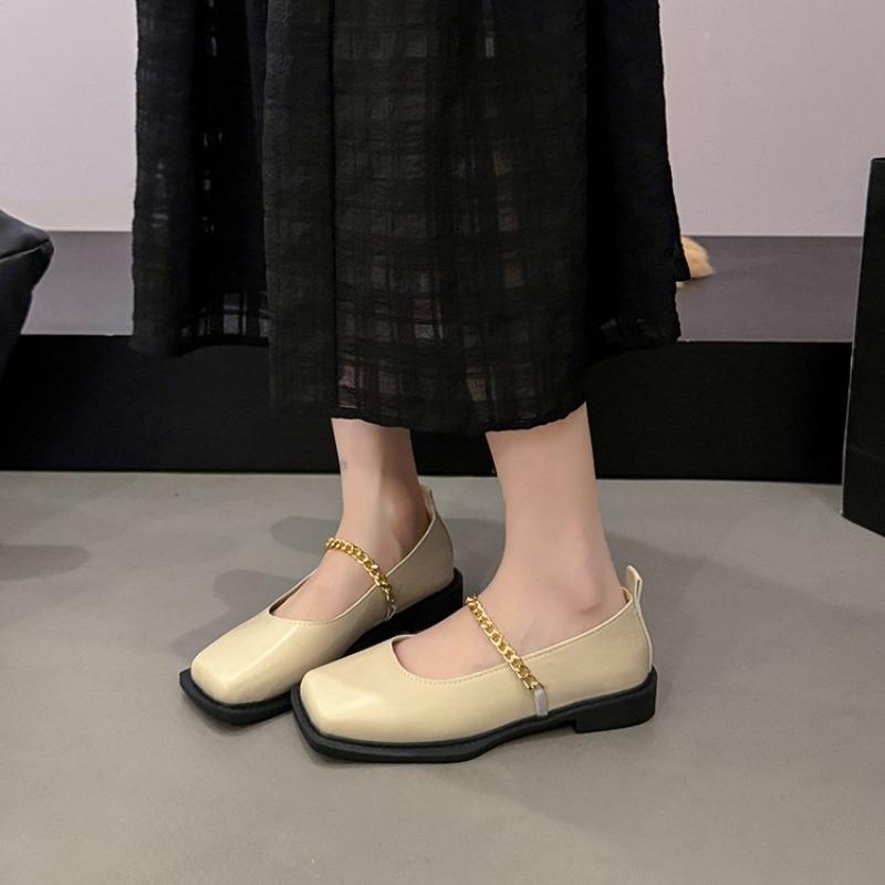 Square Toe Women's Loafers Shoes Flats Designer Chain Shallow Shoes 2026 New Spring Dress Sandals Cozy Walking