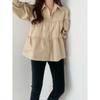 Casual Puff Sleeve Pleated White Shirts for Women Fashion Patchwork Simple Single Breasted Loose Blouses Tops Women Solid Lapel Vintage Blouse 26288