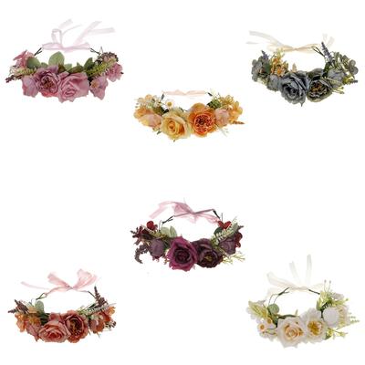 Bride Flower Headband Floral Garland Headpiece Bohemian Flower Crown Headband Boho Bridal Flower Wreath Hair Hoop