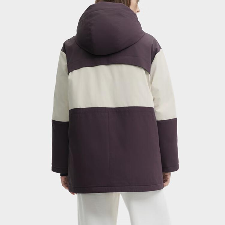 Fila Original Logo Color Block Casual Loose Hooded Parka Down Jacket Women Outerwear Tan-Brown F51W449903F-BN