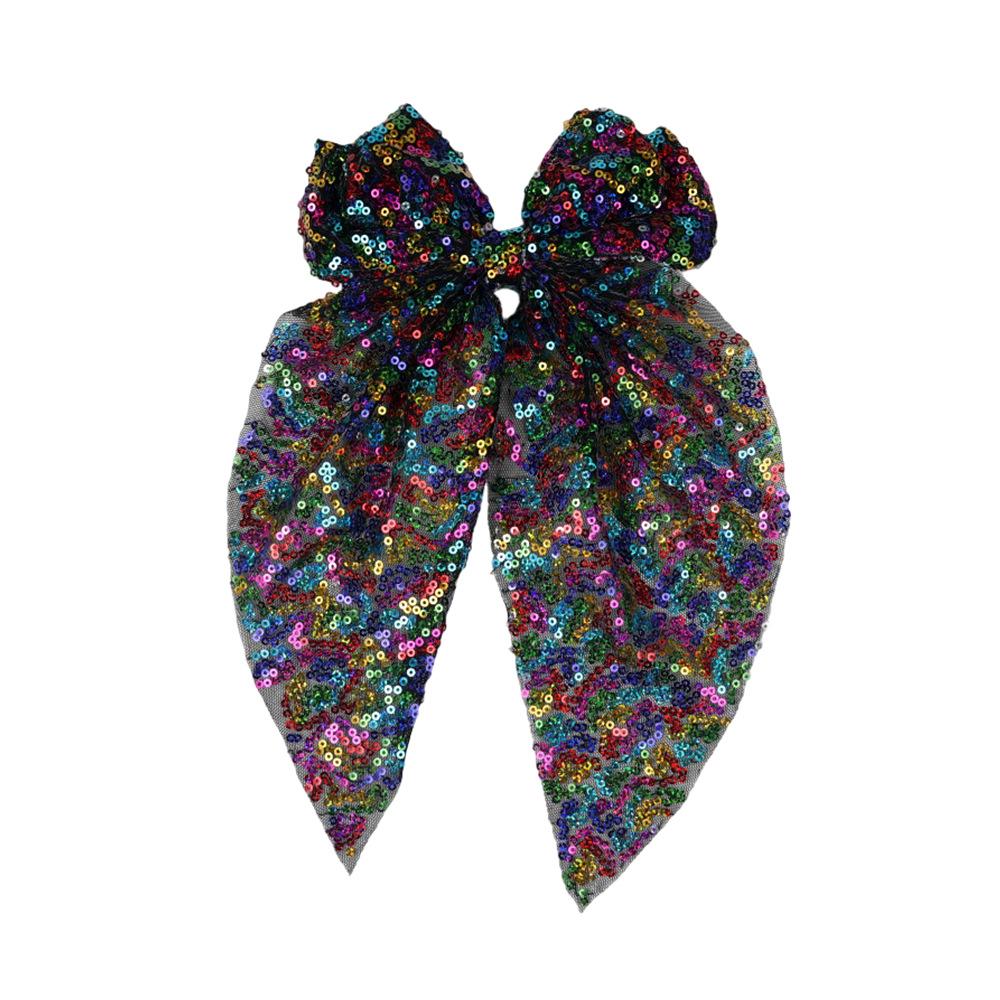 Nou Clip de păr cu fundă mare colorată cu paiete pentru modă feminină, panglică pentru coadă de cal, ac de păr, clip BB, accesorii de păr pentru fete