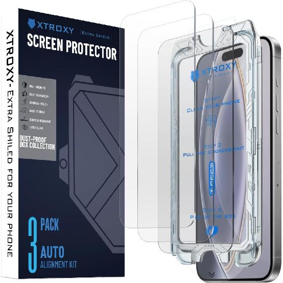 

3 Pack Screen Protectors for iPhone 16 Plus, 9H+ Hardness, Durable Tempered Glass Anti-Fingerprint, Easy Auto-Align Installation, Bubble & Dust-Free IPhone 16 Plus