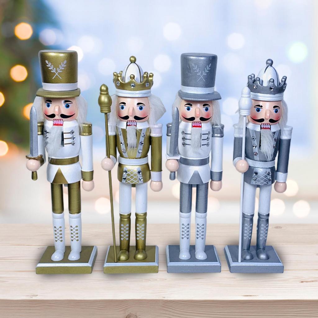 Merry Christmas Decorations Nutcracker Figurine Wooden Soldier King Puppet Ornament for Indoor Winter Table Centerpiece