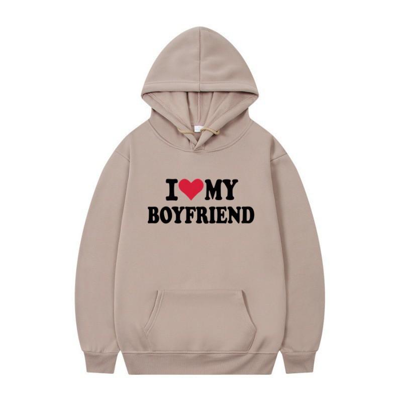 Herren Gothic Streetwear Kapuzenpullover Mit I LOVE MY BOYFRIEND Aufdruck Langarm Lockerer Schnitt