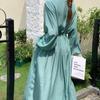 Vintage Long Sleeve Green Robe  Autumn New O Neck Embroidery Party Dresses Waist Drawstring Design Straight Clothing