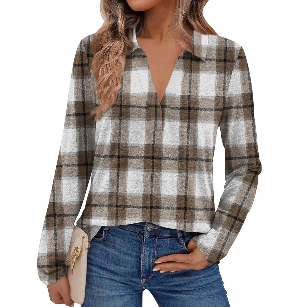 Damenmode Langarm Kariert Stehkragen Hemd