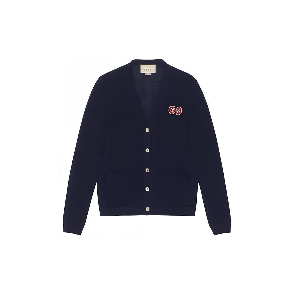 GUCCI GUCCI GG Embroidered Wool Cardigan Knitted Top Navy 576815-XKAOW-4440
