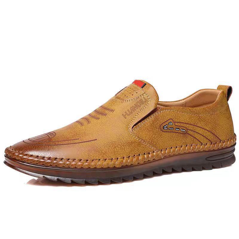 New Leather Shoes for Men's Spring and Summer Soft Leather Casual Leather Shoes Stitching Doodle Shoes Soft Sole Men's Leather Shoes