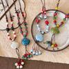 Bohemian Vintage Ethnic Necklace: Colorful Shell & Ceramic Beads On Braided Rope