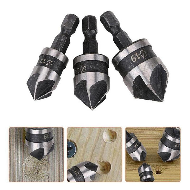 Pack Of 3 High Carbon Steel 90 Degree Countersink Drill Bits 12mm 16mm 19mm For Wood Metal And Plastic Accurate Work