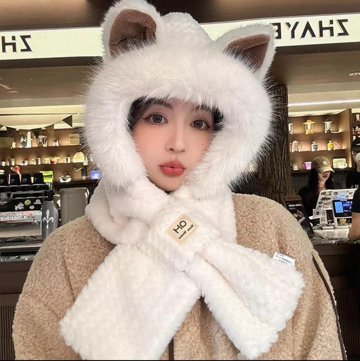 

1pc Winter Warm Ski Beanie Hat for Women,Cover Comfortable Soft Fleece Skiing Cap Scarf Warmer Cartoon Cute Rabbit Ear Cover Hat One Size