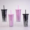 24Oz Double-Layer Plastic Cup Men'S And Women'S Sequined Shallots Glitter Creative Water Cup With Straw