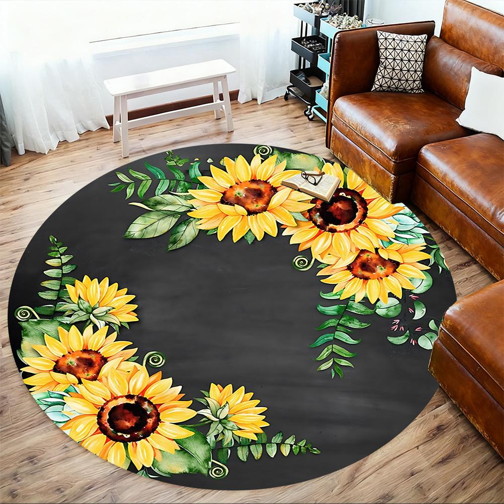 1 Stück Sonnenblumenkranz Runder Stuhlunterlage Teppich - Rutschfest, Bodenmatte für Büro, Schlafzimmer und Innendekoration c1125010