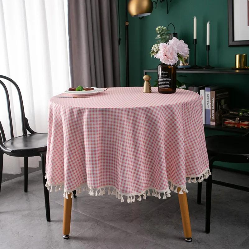 Tablecloth Around Cotton Linen Tassel Tablecloth Plaid Round Tablecloth Red Striped Lattice Table Map Wedding Cloth Cover