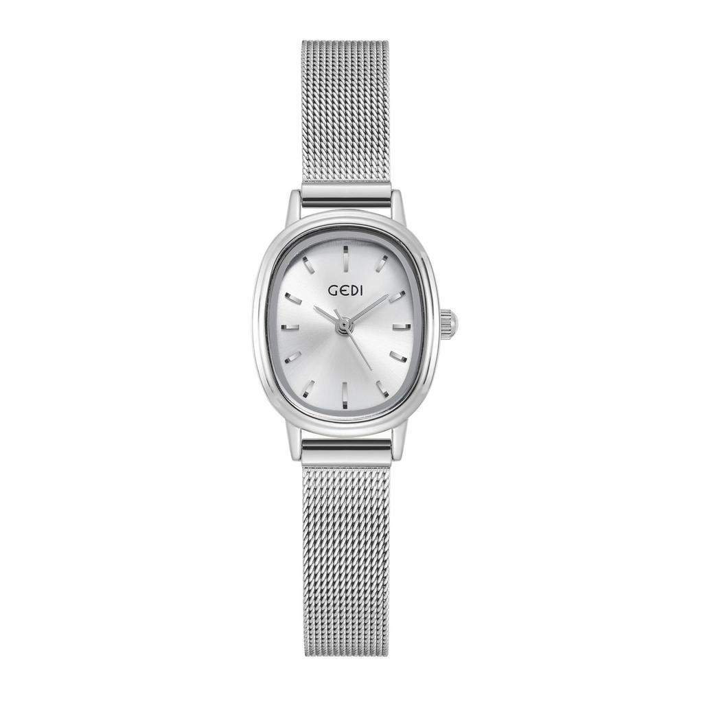 Oval Design Mesh Chain Women's Watch Small Green Watch Simple Temperament Commuter Quartz Watch for Women