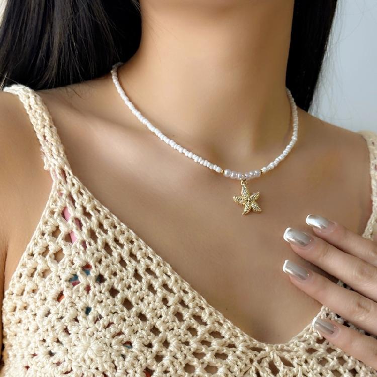 Adjustable Bohemian Starfish Necklace Pearls Bead Designs 4 Styles for Women’s Casual and Evening Outfits