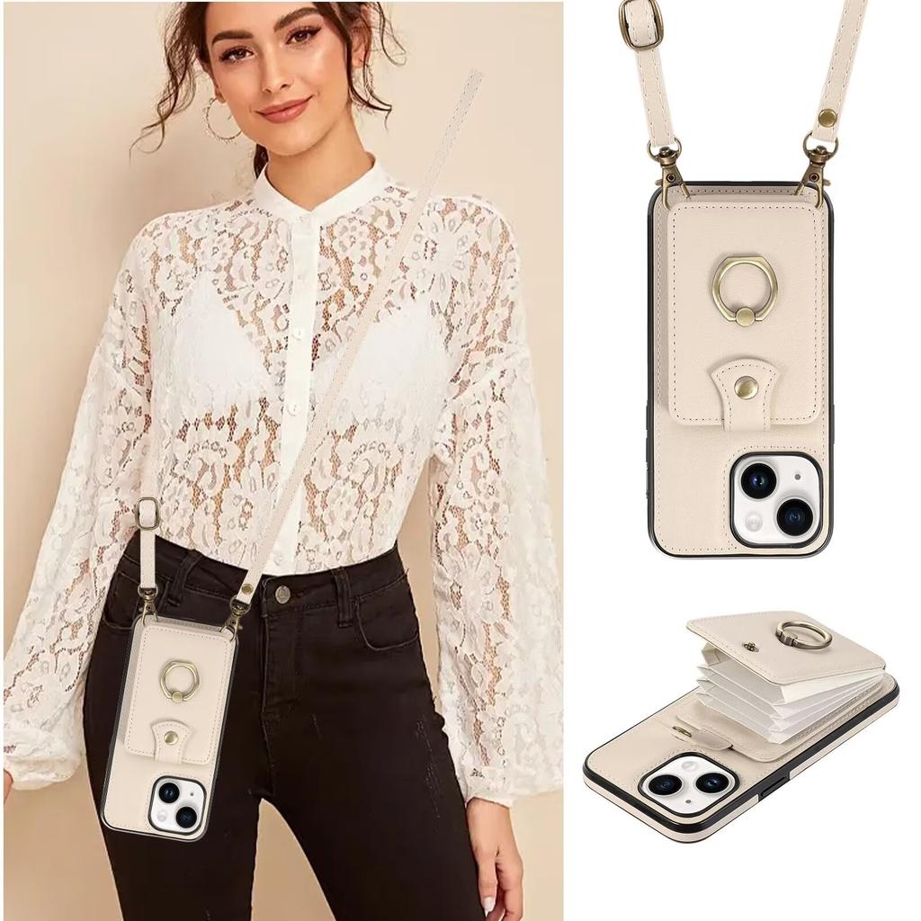 Applicable to iphone15 crossbody organ ring card bag mobile phone case 15pro multi-card all-inclusive bracket case