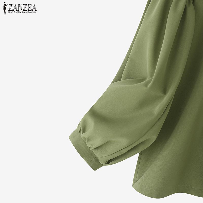 ZANZEA Women Casual Round Neck Solid Color Loose Long Sleeve Blouse