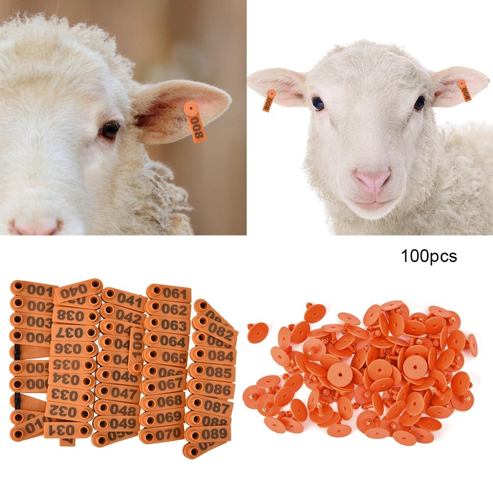 1-100 Number Plastic Livestock Ear Tag Animal Tag for Goat Sheep Pig (Orange)
