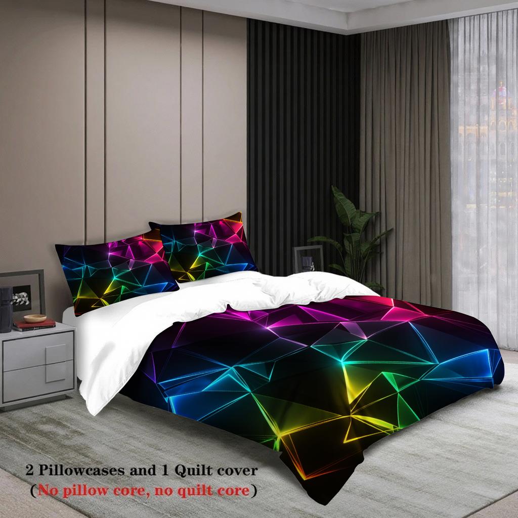 3pcs Geometric Pattern Bedding Sets 3D Printed Neon Colors Duvet Cover Sets With Pillowcases No Filling Cool Visual For Teen